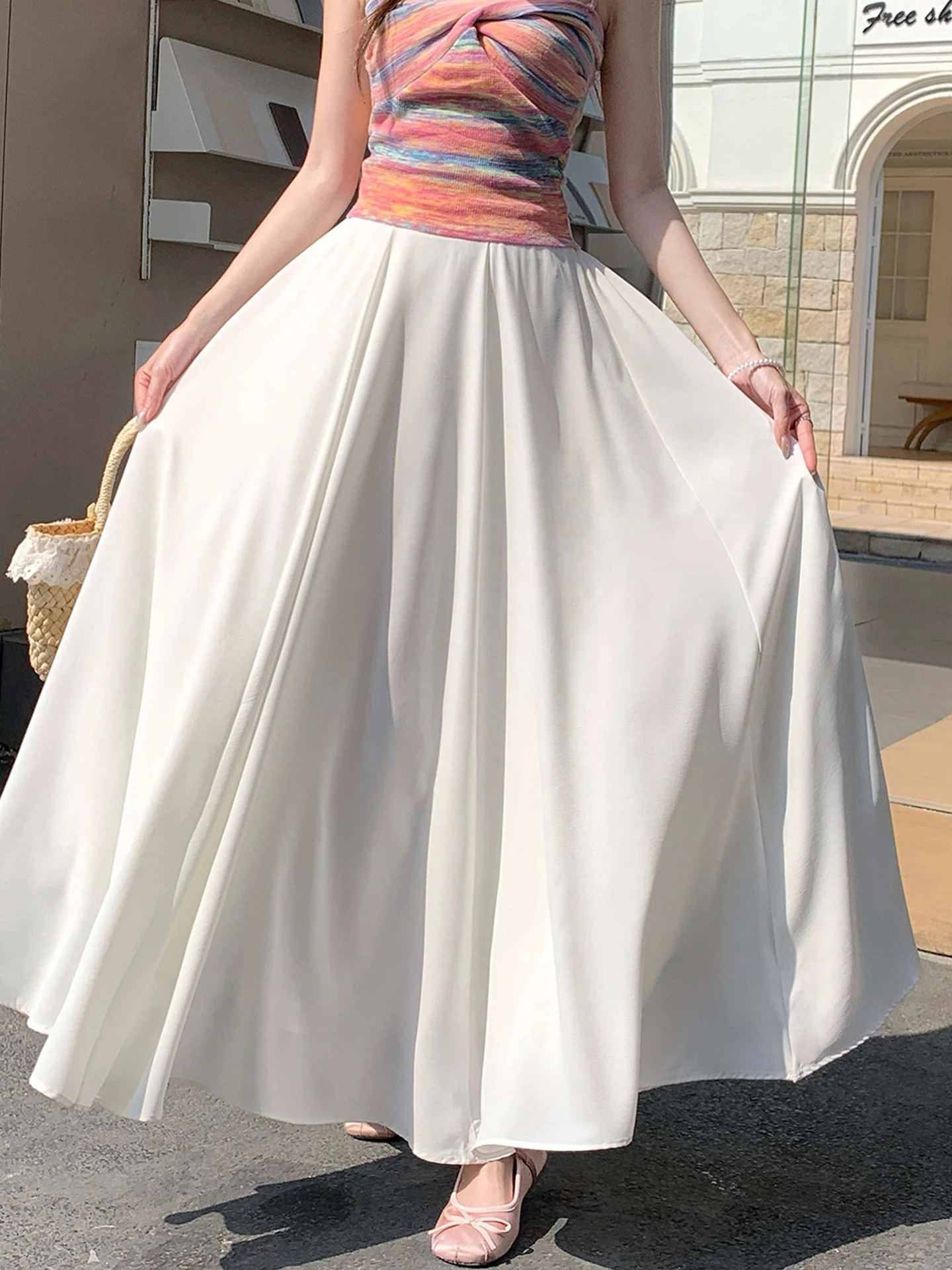 

Emily Clud Recommended Chiffon A-Line Midi Skirt Women's Spring Summer High Waist Flared Skirt Casual High Waist Long Skirt