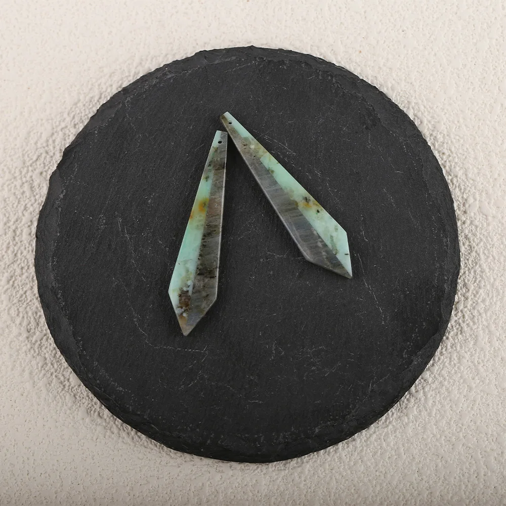 Handmade Jewelry Natural Stone Labradorite Chrysocolla Fashion Earrings Accessories DIY Making For Women 49x11x2mm 6.48g