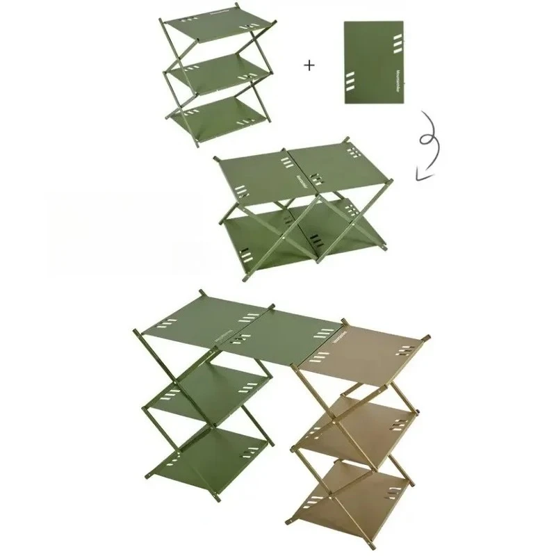 Outdoor Aluminum Alloy 3 Layers 3 Panels / 2 Layers 4 Panels Shelf Portable Folding Camping BBQ Storage Rack Table