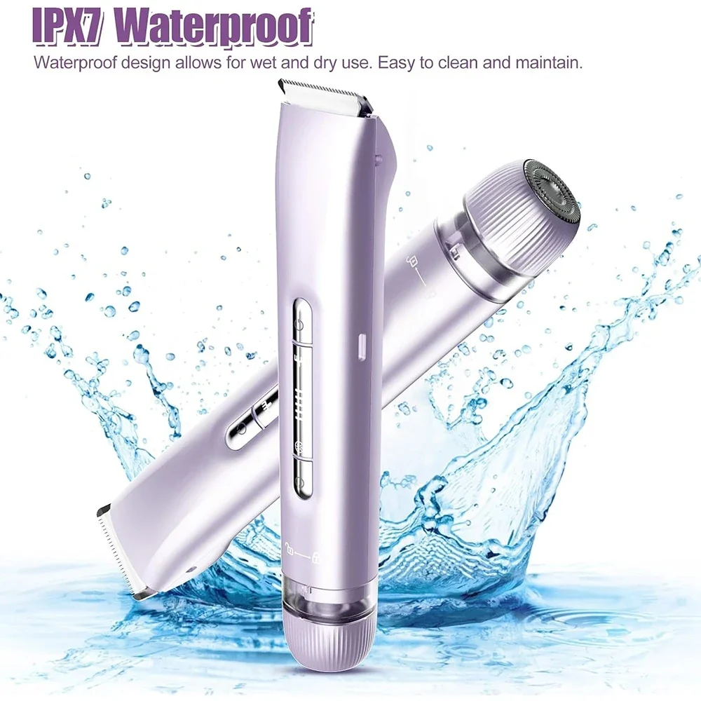 2-in-1 Dual Head Electric Shaver, Wet Dry Bikini Trimmer Facial Body Pubic Hair Remover Razor for Women Underarm Leg Private