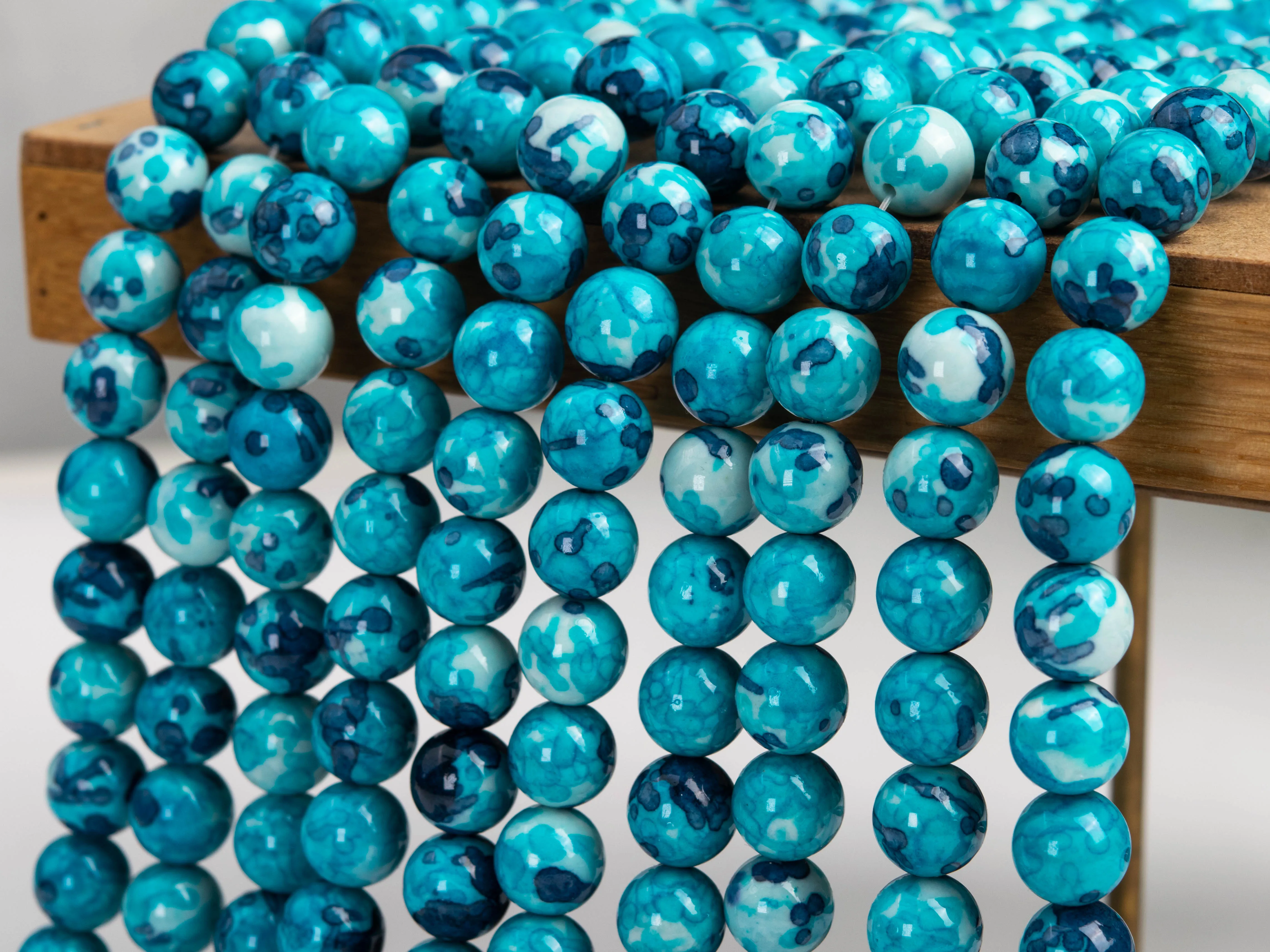 Blue & Orange Rain Flower Jades Loose Beads Round Shape Size Options 3/4/6/8/10/12mm for Jewelry Making