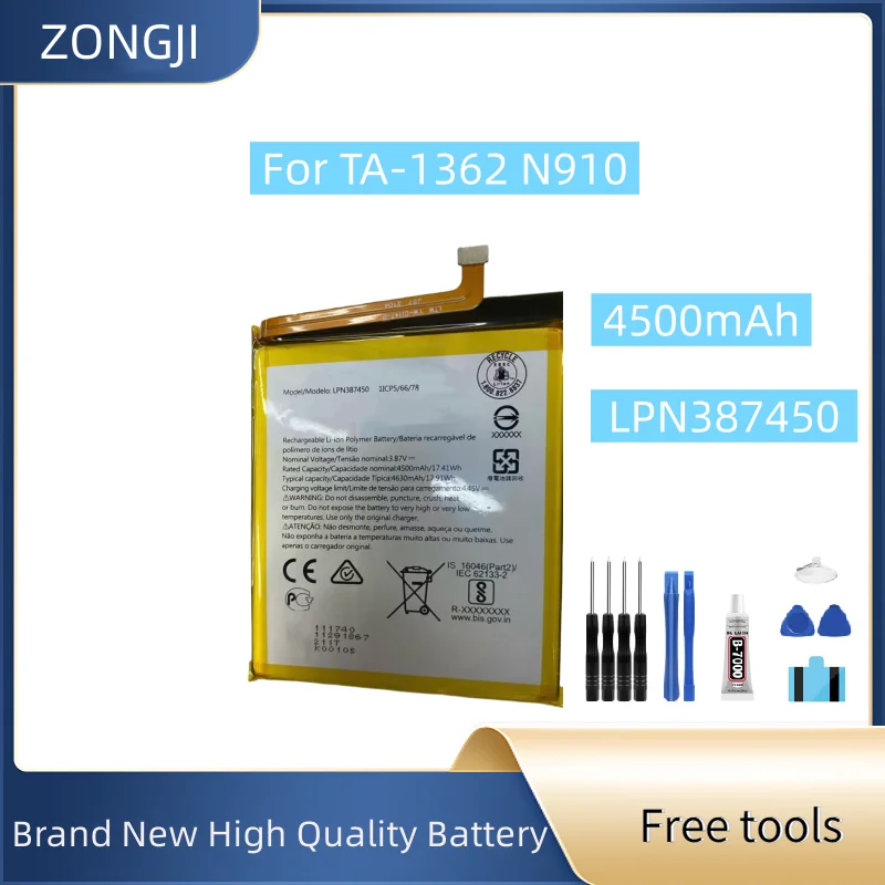 

Новый аккумулятор LPN387450 4500 мАч для TA-1362 N910 LPN387450 аккумулятор мобильного телефона + бесплатные инструменты
