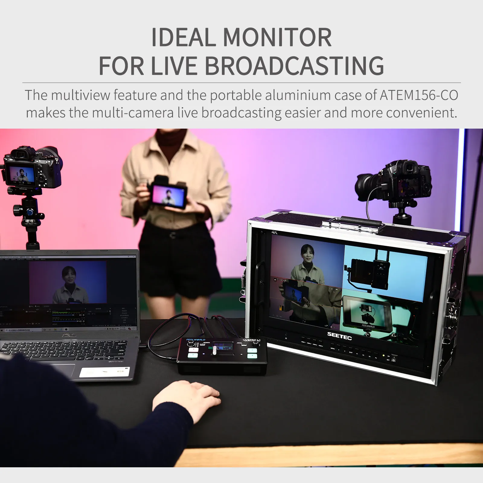 SEETEC ATEM156-CO 15.6 4K HDMI Multiview Carry-on Live Streaming Broadcast Director Monitor for ATEM Mini Mixer Pro LCD Monitors