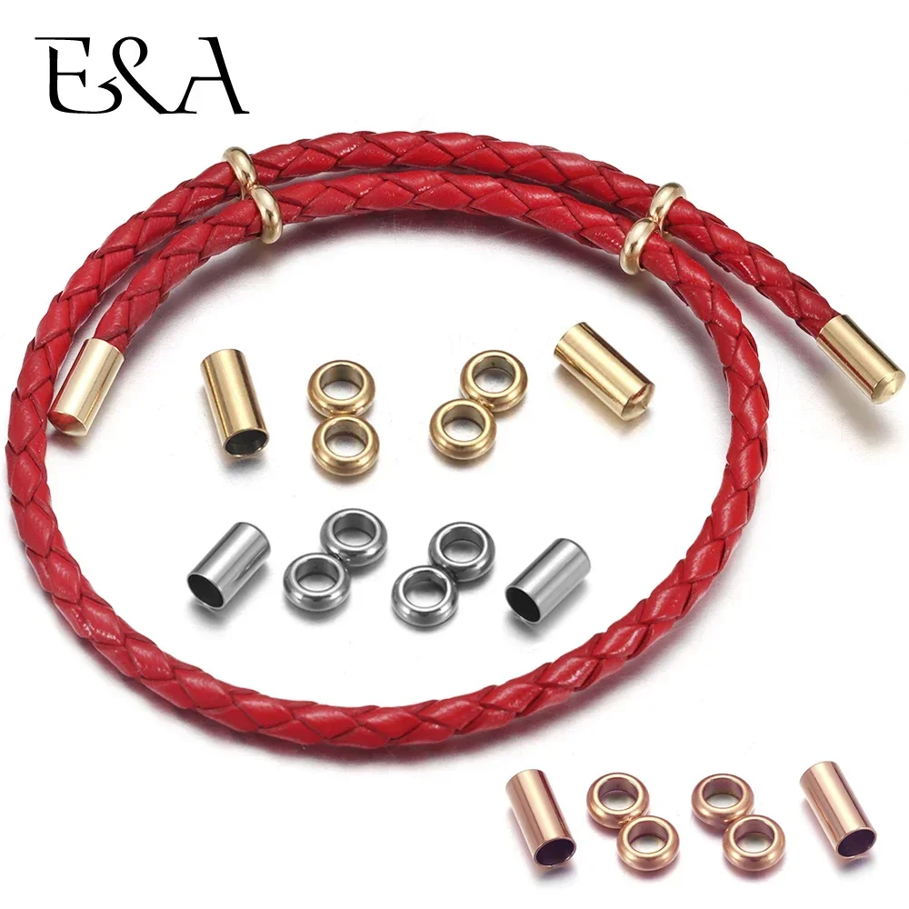 Tampas de extremidade de fecho de aço inoxidável, contas espaçadoras, conector de ouro 18k para corda milan de 3mm, pulseira ajustável, acessórios de fabricação