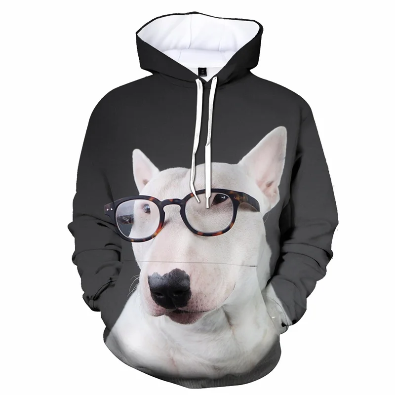 Bull Terrier Pattern Hoodie For Men Animal Dog 3D Printed Sweatshirts Casual Loose Hoodies Pullover Long Sleeves Kid Tracksuit