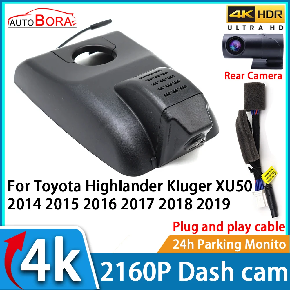 Car Video Recorder Night Vision UHD 4K 2160P DVR Dash Cam for Toyota Highlander Kluger XU50 2014 2015 2016 2017 2018 2019