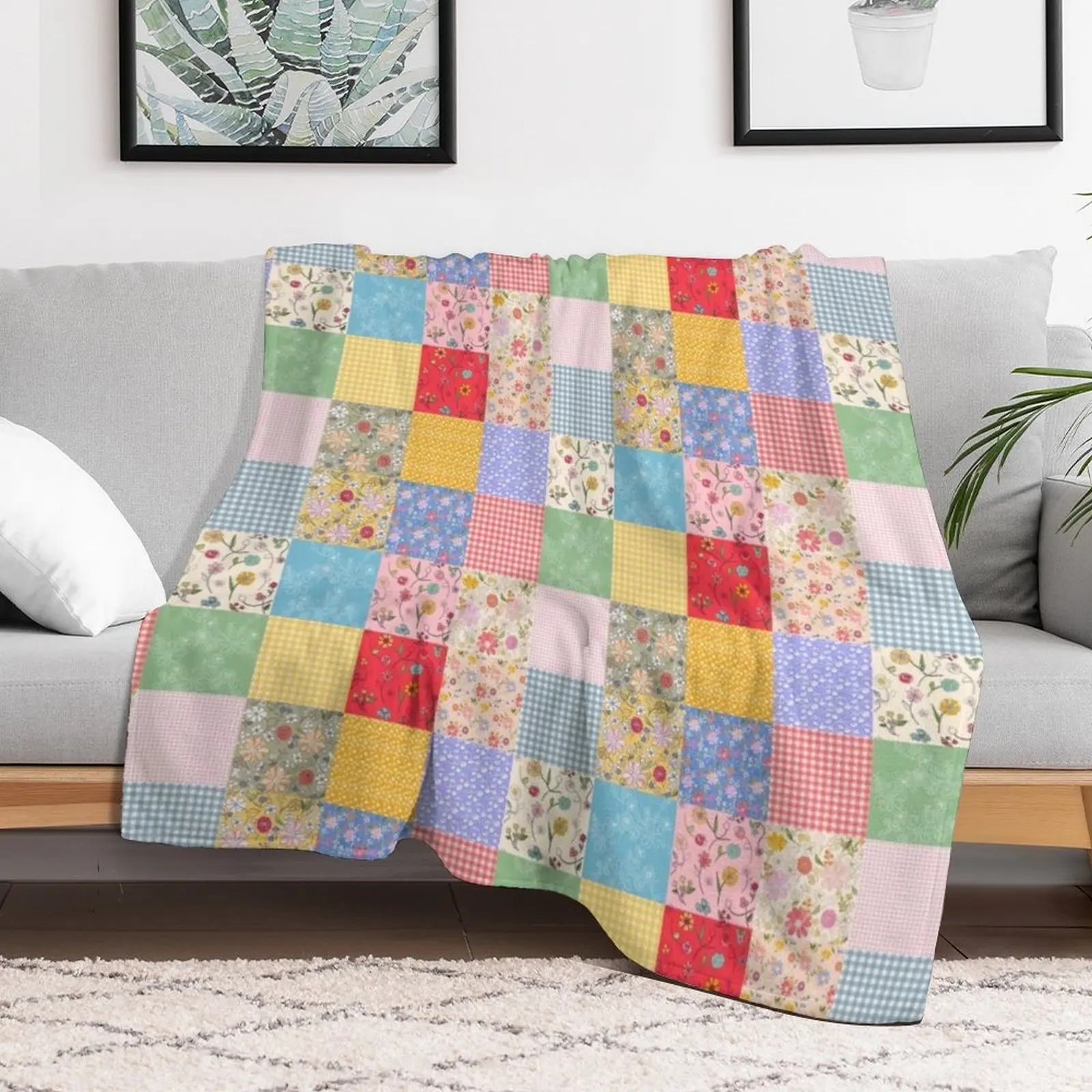 Happy Cottage Patchwork Throw Blanket Hair Luxury Brand decorative Cute Plaid Blankets