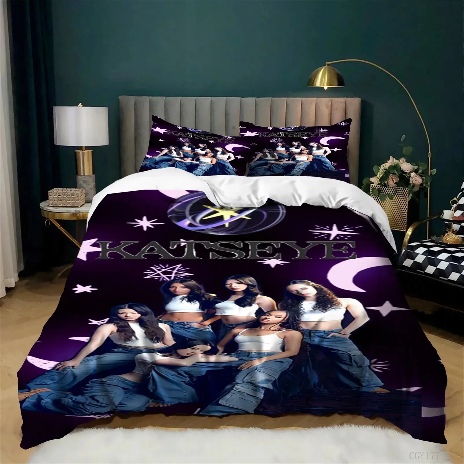 Kpop K-Katseye Bettbezug-Set, Bettwäsche im Home-Stil, weiche Baumwolle, 2/3-teiliges Set, Geschenk für Studentenwohnheime