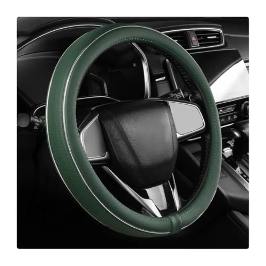 

Leather Steering Wheel Cover Breathable Anti-Slip Car Steering Wheel Protector for Max Diameter 15 Inch Universal Auto Steering