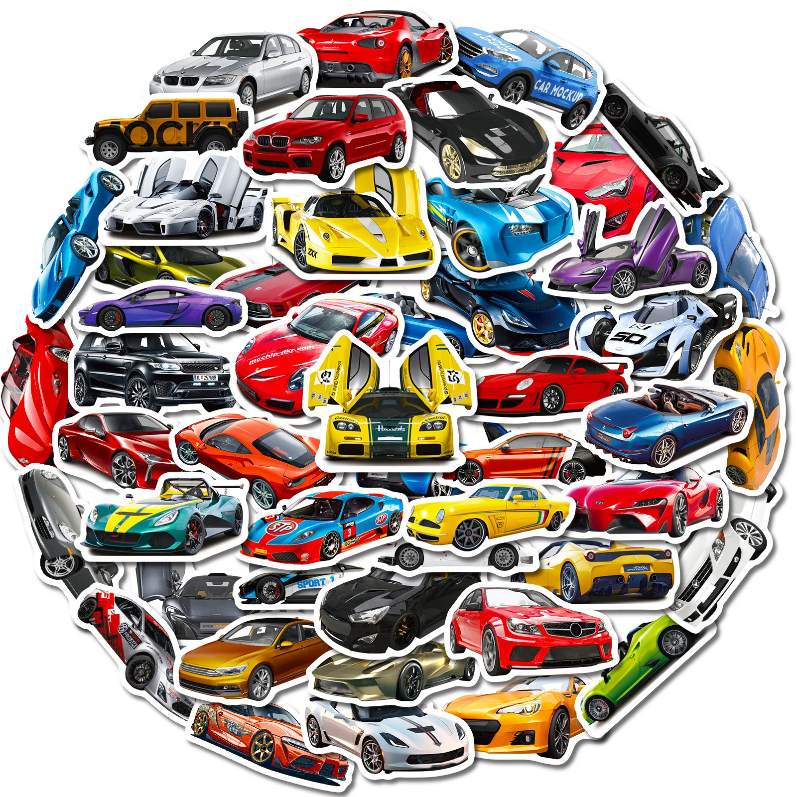 50pcs Super Car Cartoon DIY Children’s Waterproof Sticker