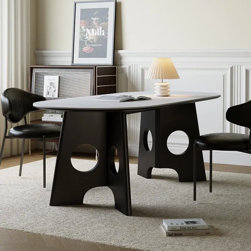French retro solid wood black dining table foot dining table color matching household small apartment medium