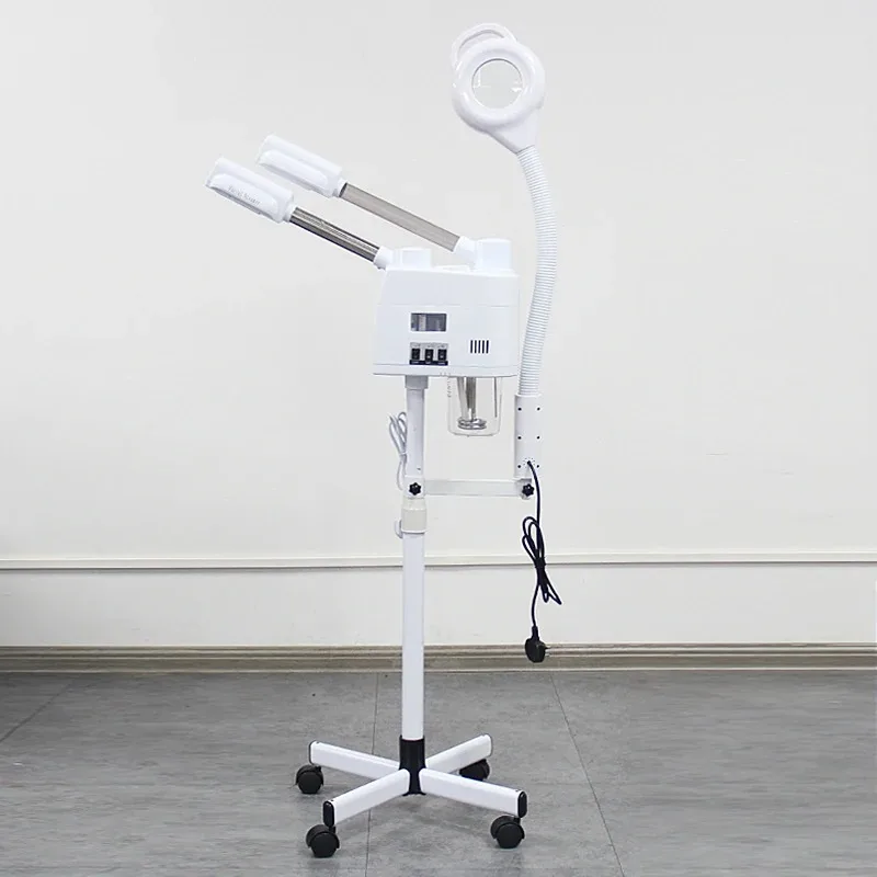 2025 Hot 3 In1 Hot and Cold Face Steamer With 8x Magnifying Lamp Ring Light for Salon Sauna Vapor Ozone Vaporizer Facial Steamer