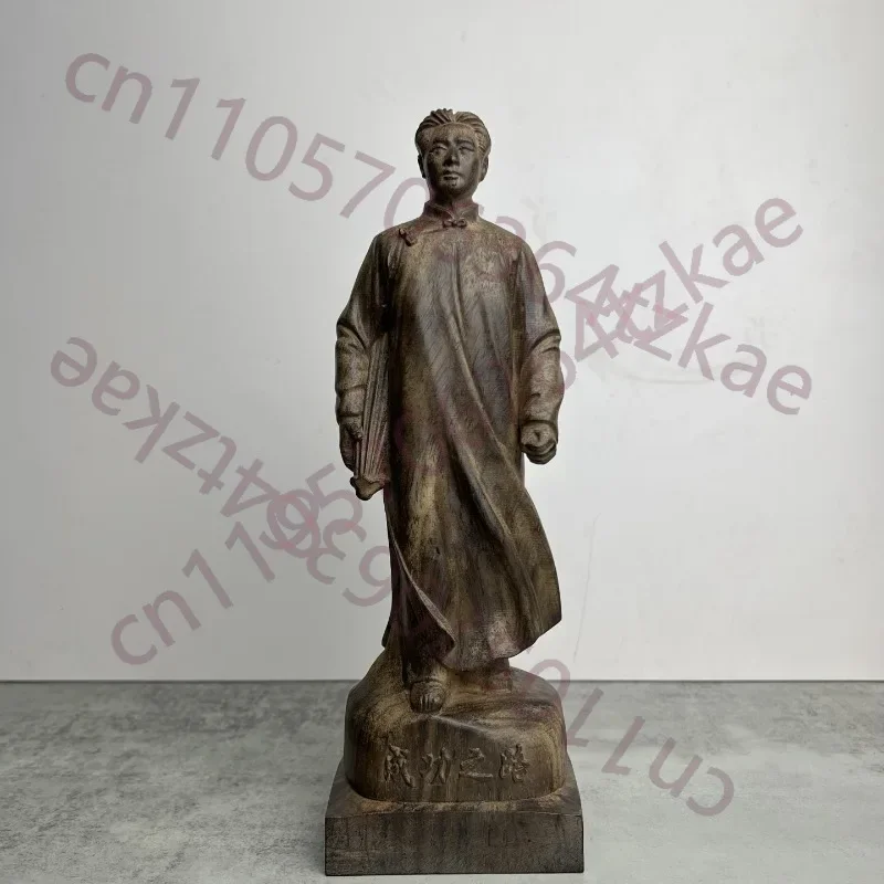 Hand-Carved Agarwood Mao Zedong Statue - 11.2x3.5x2.8