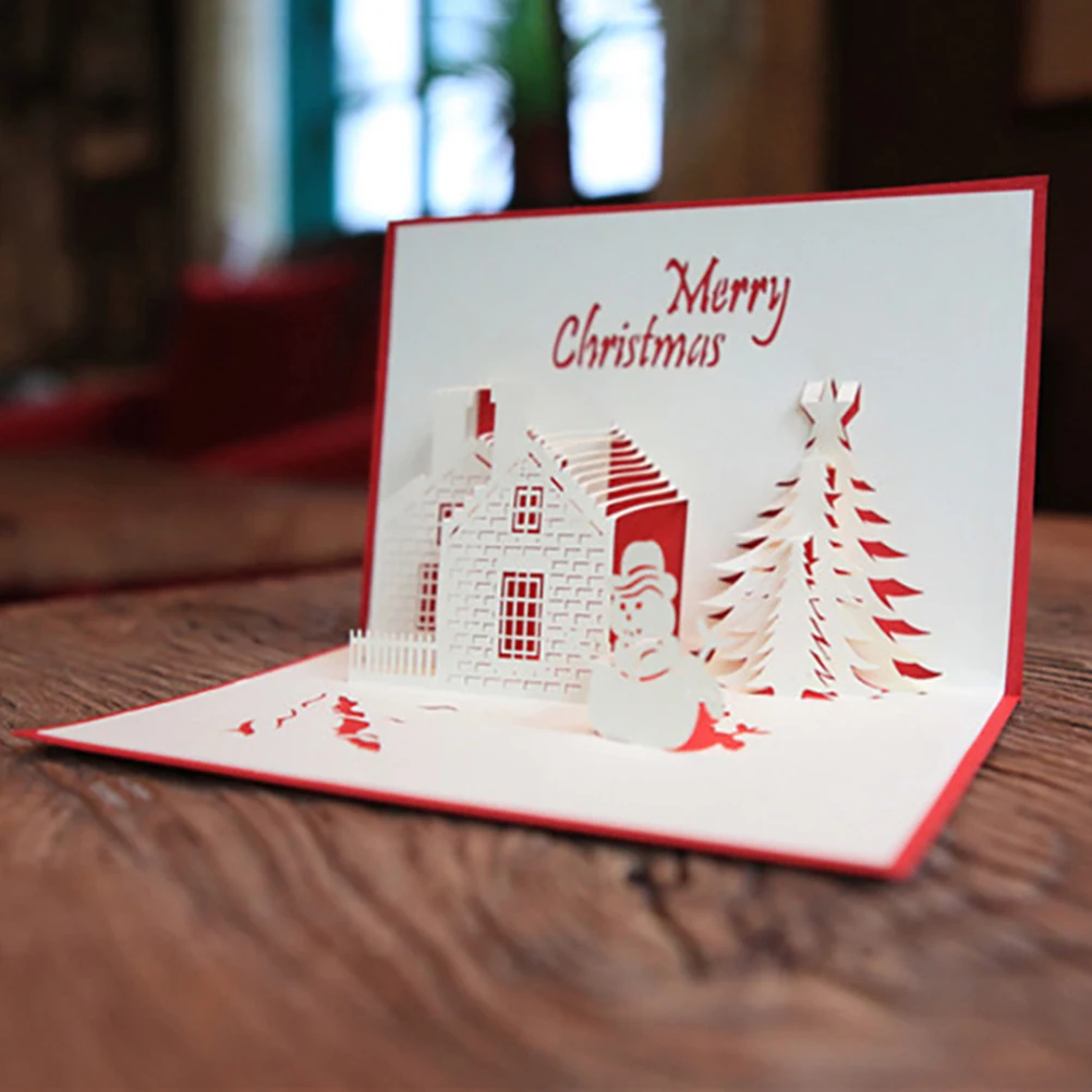 

2 Pcs Pop-up Card Odorless Greeting Cards Xmas Three-dimensional Wedding Paper Holiday for Friends and Family Red