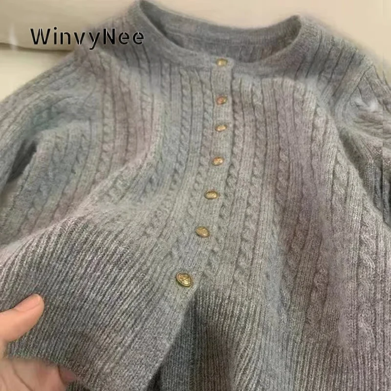 WinvyNee Women Solid Pure Wool Thin Knitted Cardigan Slim Soft Fashion Outer Top Daily Layering Sweater Autumn Winter ZB1733006