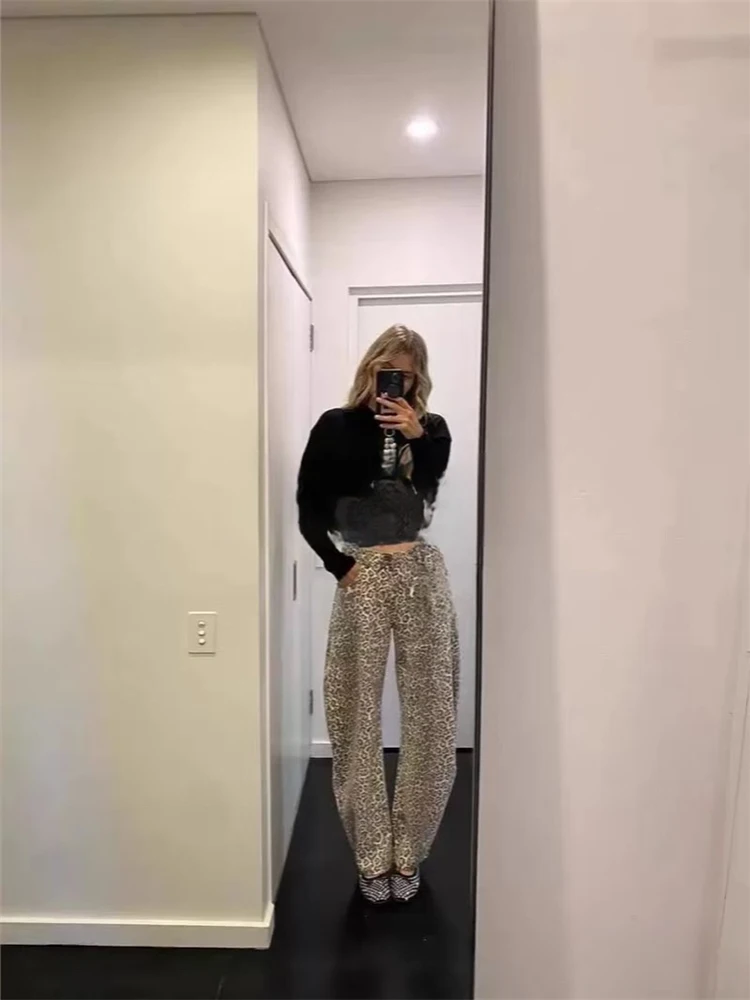 Sexy Leopard Print Loose Low Waist Denim Pants Casual Straight Knife  Women's Long Trousers Spring Autumn 2026