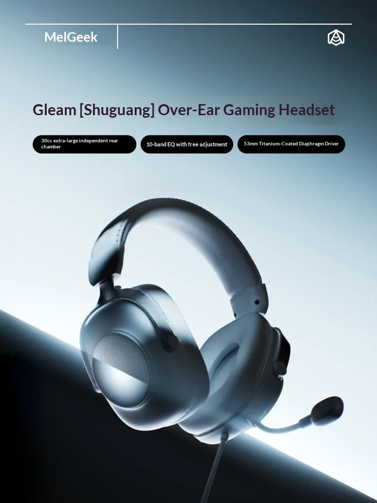 MelGeek Gleam Wired Gaming Headset 53mm Drivers Detachable Microphone 10-Band EQ 3m Cable Over-Ear 7.1 Virtual Surround