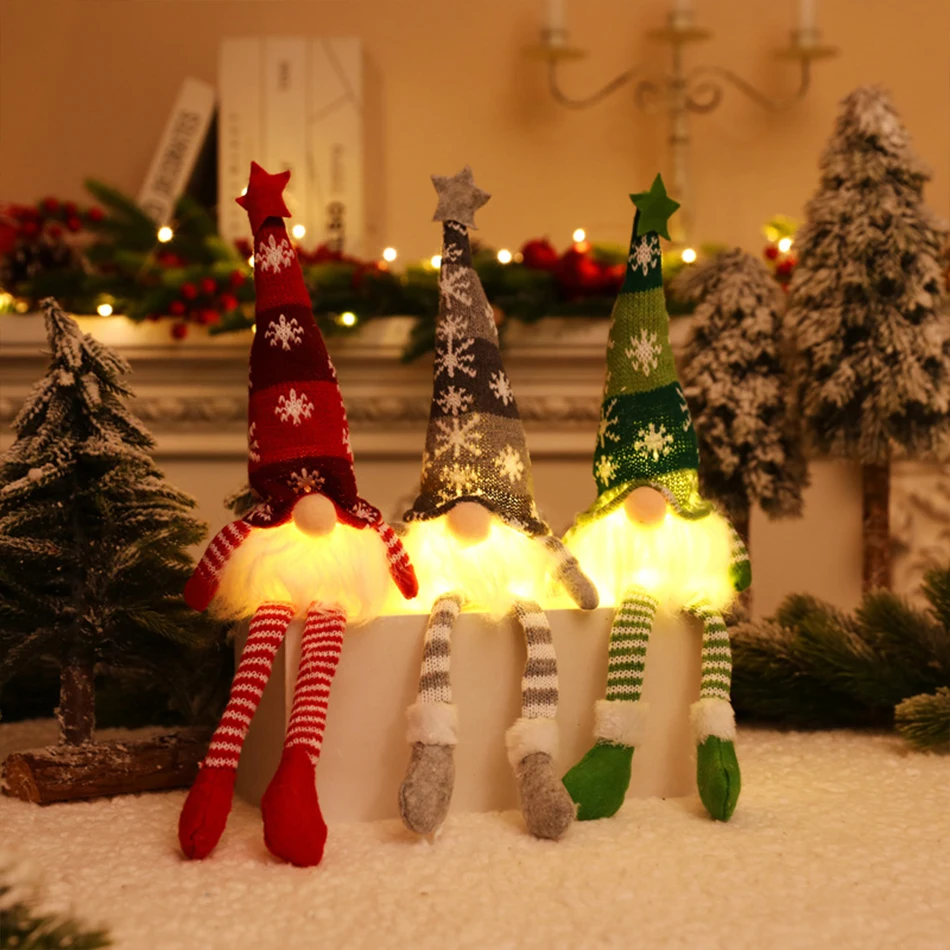 X-mas LED Glowing Gnome 30cm 2025 Christmas Faceless Plush Doll Home Decoration Navidad Natal New Year Night Light Kid Gifts