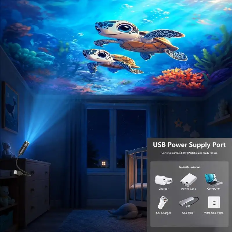 USB Powered Ocean Animal Projector Light 10 Display Themes 360° Rotatable Ideal Birthday Gift for Boys Girls