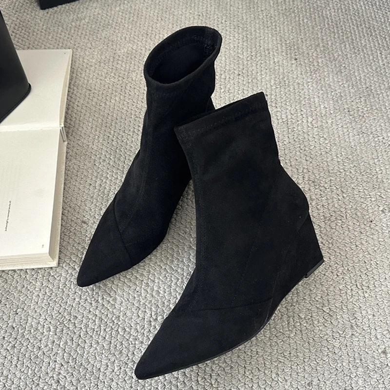 

Aneikeh 2026 Winter Vintage Women Ankle Boots Thick Sole Designer Wedges High Heels Shoes Modern Short Botas Para Mujer