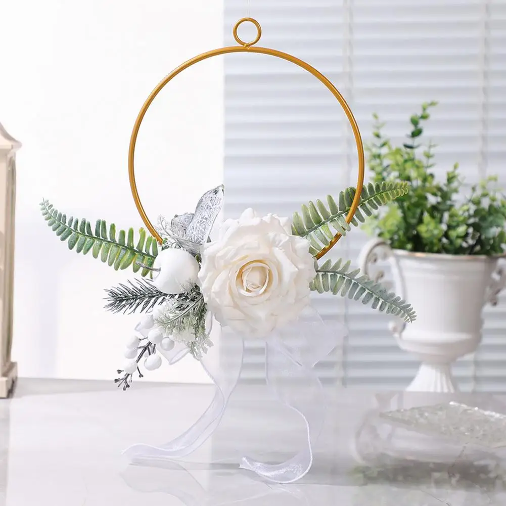 Metal Floral Hoop Wreath Artificial Rose Flower Wreath Iron Round Frame Garland for Bridesmaids Wedding Wall Hanging Decor Венок