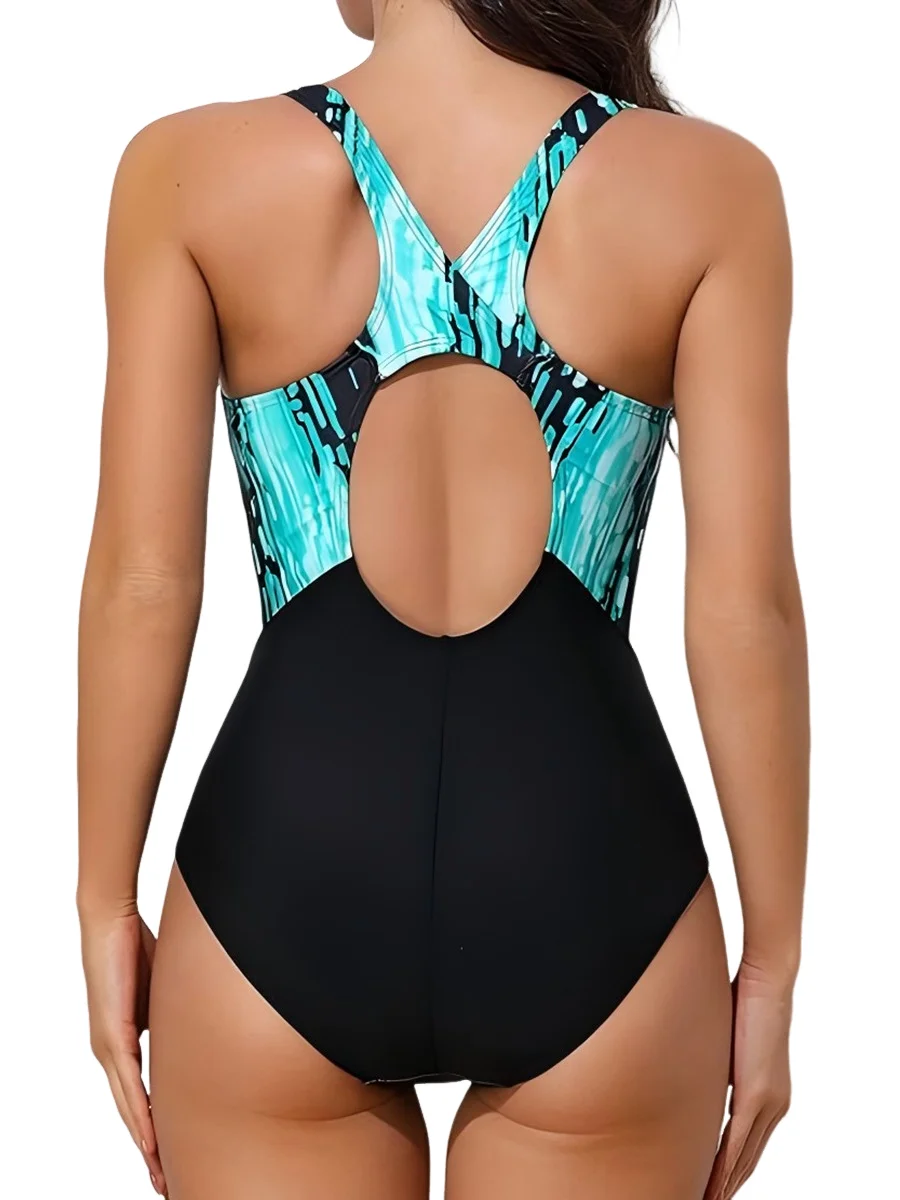 2026 Sporty Printed Slim Swimsuit Women One Piece Back Cross Swimwear Female Bathers Bathing Swimming Swim Suit Beachwear image 6