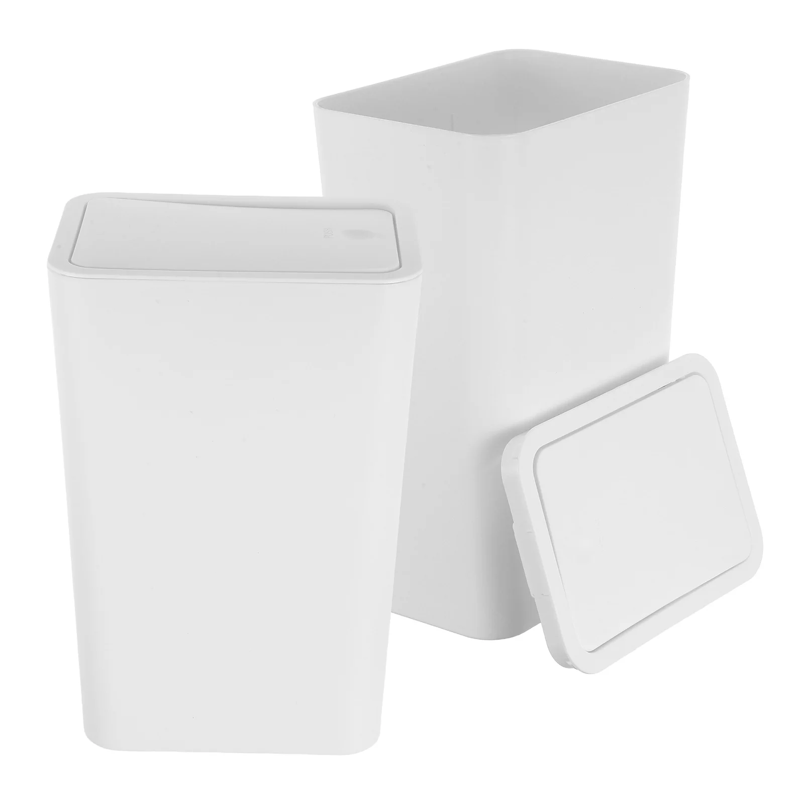 

2pcs Press Trash Can With Lid Compact Square Plastic Garbage Bin Space Saving Office Kitchen Bedroom Soft Close Swing Dustbin