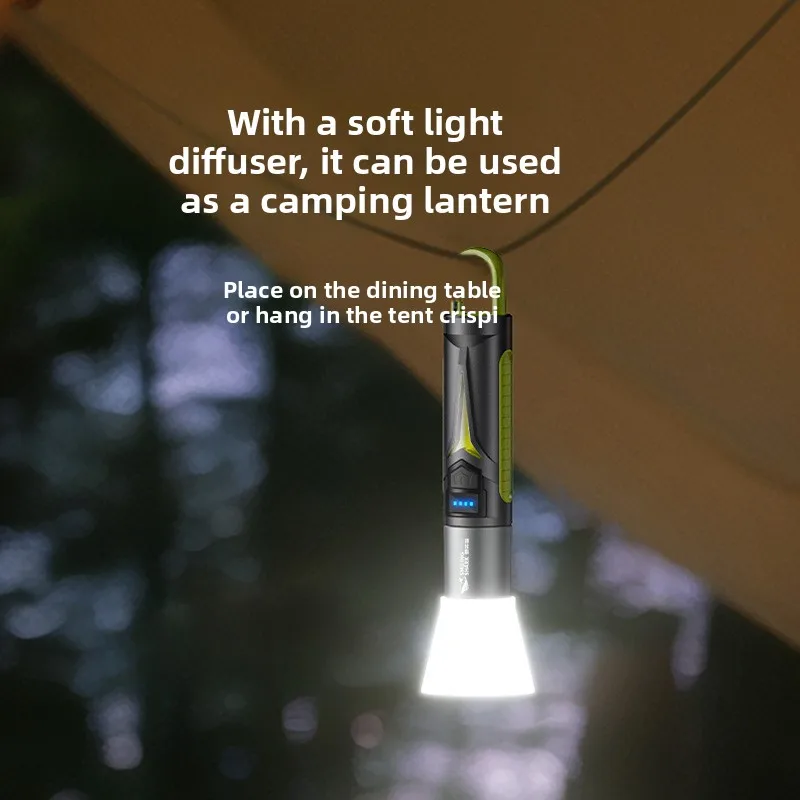 Telescopic Zoom Mini Outdoor Camping Flashlight, COB Flood Side Light, Buckle-Design Portable Flashlight