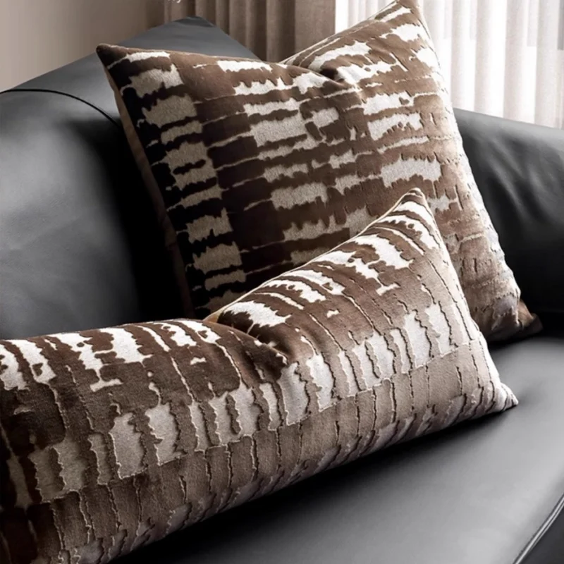 

Luxury Velvet Jacquard Pillows Simple Geometric Cushion Case Modern Black Brown Decorative Pillow Cover For Sofa Chair Decorate