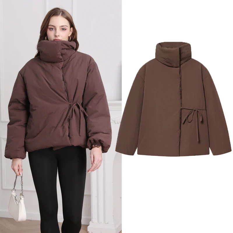 

2025 Women's Winter Coat Stand Collar Padded Jacket Casual Warm Cotton Outwear Long Sleeve Windproof Coats For Women Streetwear