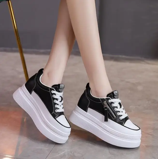 2024 nuove donne in vera pelle 7cm piattaforma zeppa Sneakers moda scarpe stringate Vulcanize Chunky Sneaker moda donna