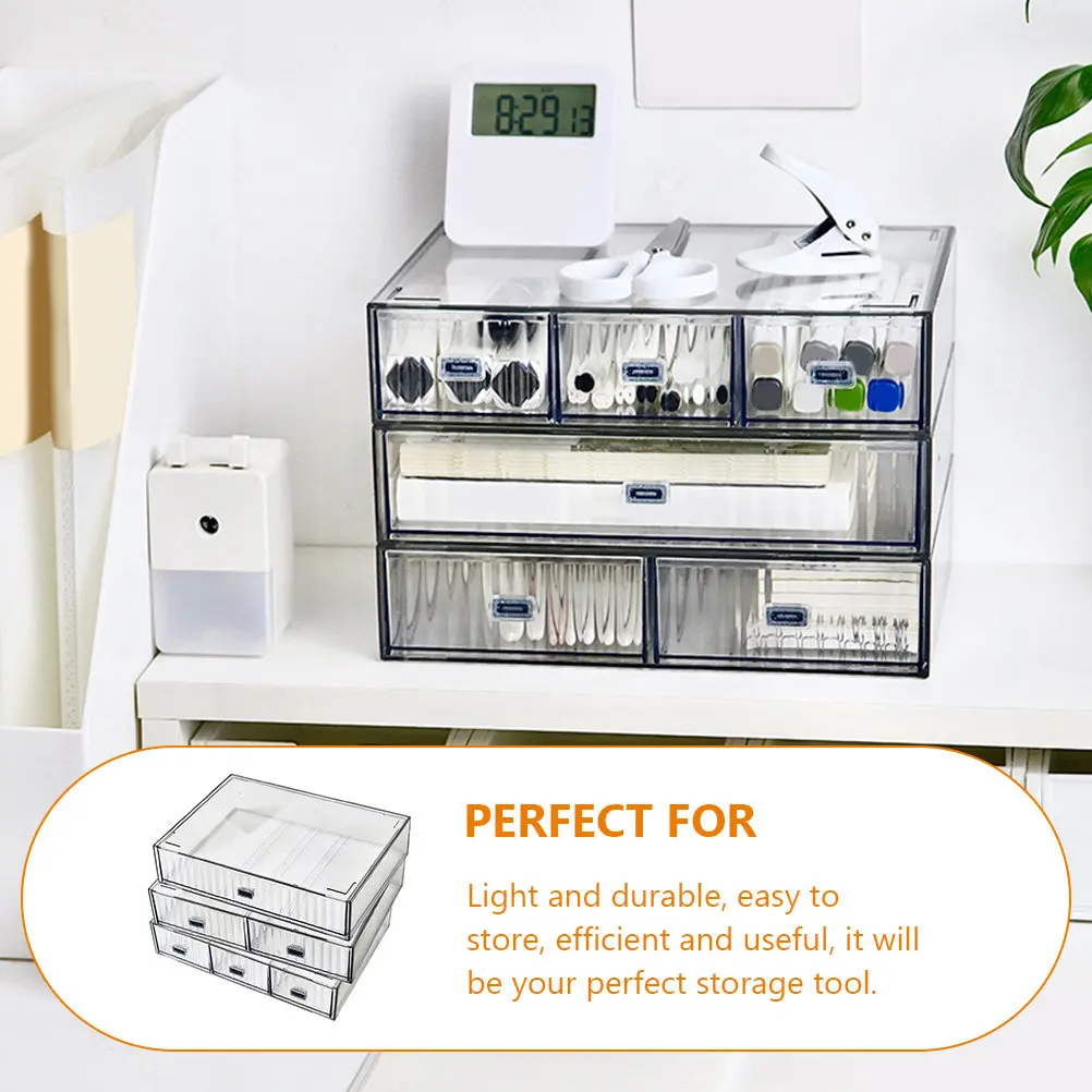 3Pcs Plastic Multi Drawer Organizer Clear Desk Multiple Drawers Stationery Pens Rulers Erasers Cosmetics Sundries