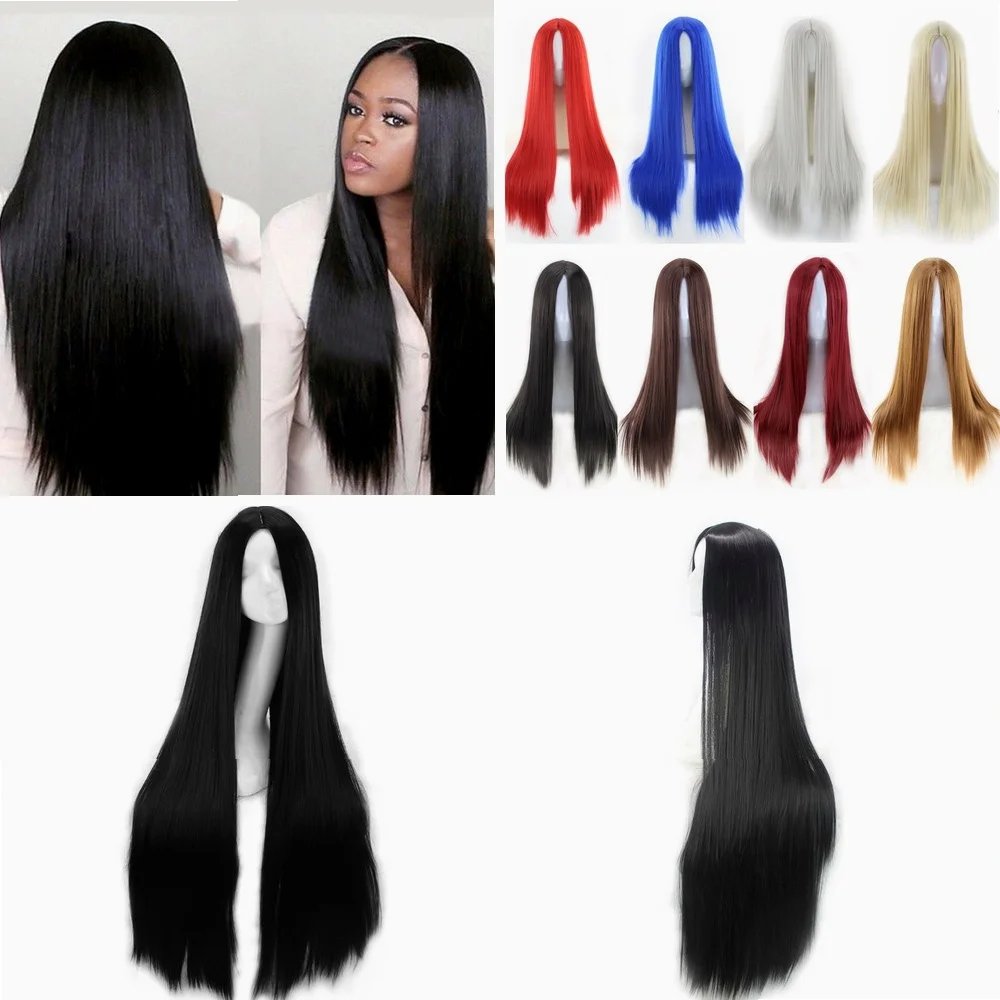 

Высокотемпературный синтетический парик из шелковистого волокна, длинные прямые волосы, средняя длина, черный, для женщин, 27 дюймов, плетеные парики для женщин из искусственных волос.