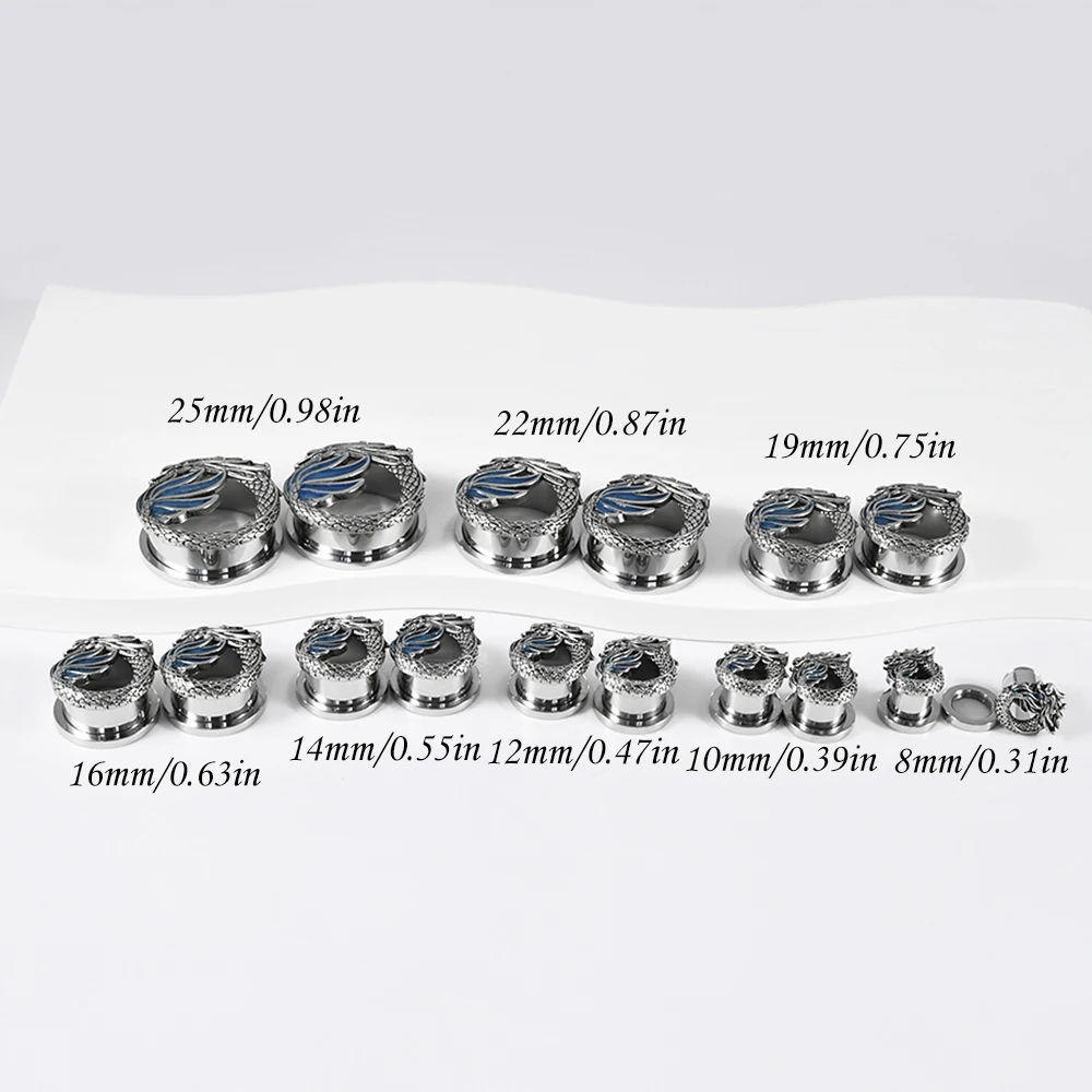 1-2 قطعة خمر الصينية التنين الأذن الأنفاق والمقابس المتوسع الوزن الأذن مقاييس نقالات القرط الفولاذ المقاوم للصدأ ثقب المجوهرات #6