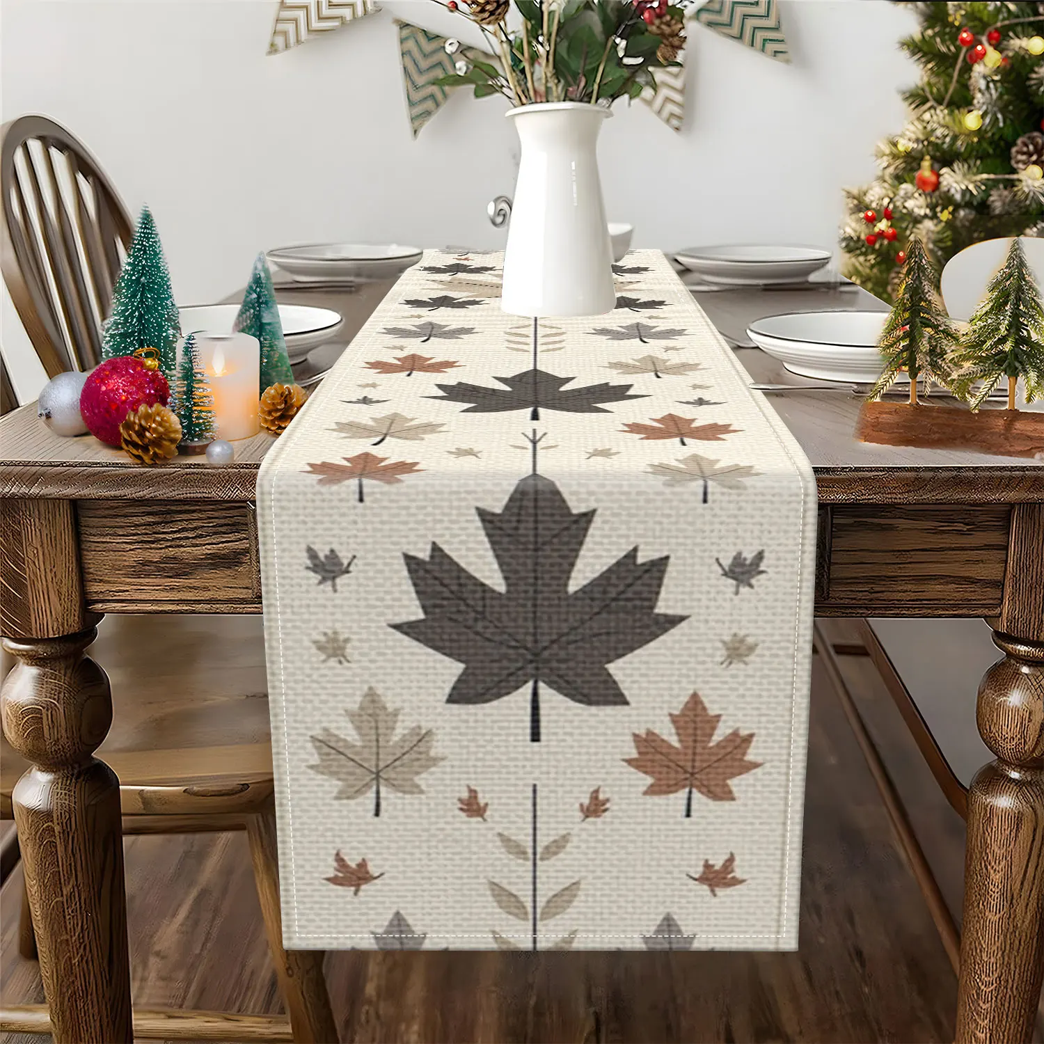 1Pc Autumn Maple Leaf Themed Table Runner with Colorful Maple Leaf Patterns, Suitable for Fall Harvest Parties, Pastoral Restaurants, and Thanksgiving Gatherings.