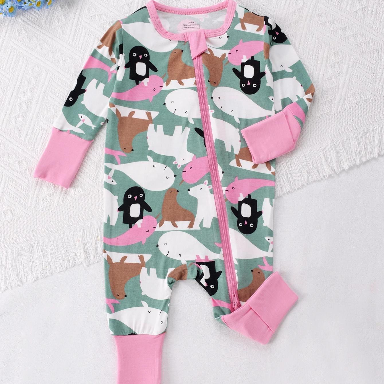 Newborn Baby Bamboo Fiber Romper Pajamas Cartoon Print Onesie Long Sleeve Rompers Soft & Cozy Toddler Spring Summer Casual Pjs