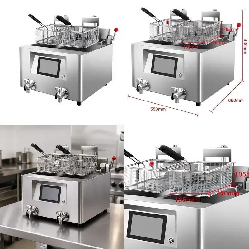 for Desktop Intelligent Automatic Lifting Fryer 220V Single Phase 2.5kW x 2 50-60Hz Commercial Electric Deep Fryer with Auto