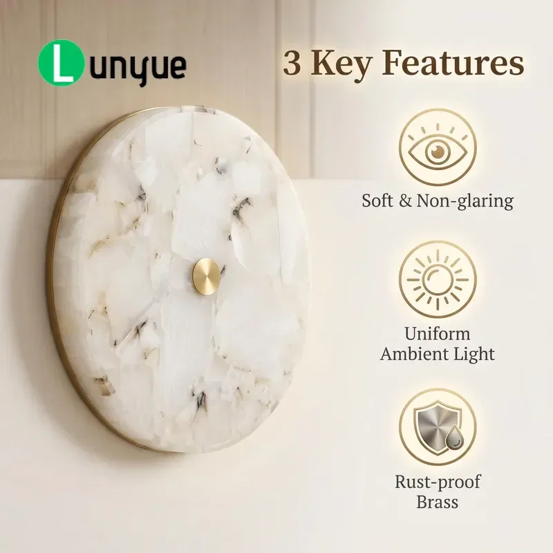 Spanish Style Simple LED Ceiling Light Iron Base Marble Design Surface Mounted for Bedroom IP33 Protection