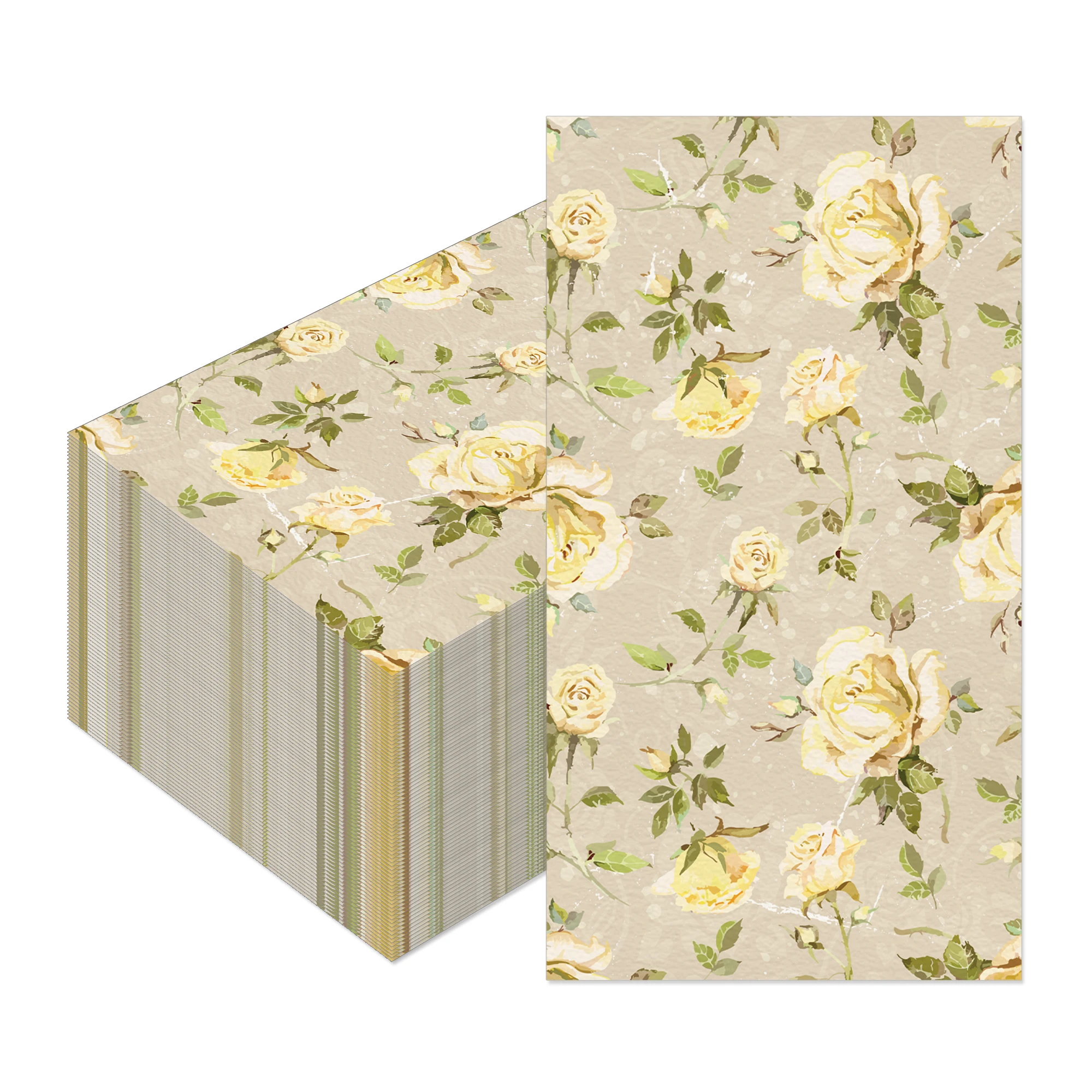 60pcs Disposable Paper Guest Towels Vintage Yellow Rose Floral Napkins Shabby Chic Wedding Bridal Shower Table Decor