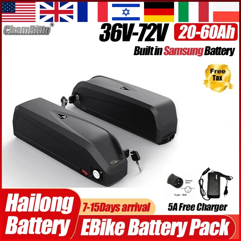 E bike hailong bateria para bicicleta electrica 48v 52v 60v 72v 20 30ah 40ah 50ah 60ah  lithium Electric bike battery 750w 2000w