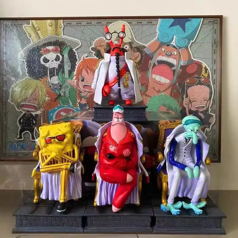 

Hot Sale Admirals SpongeBob Figure Set Aokiji SpongeBob Kizaru Patrick Akainu Squidward GK Statue Desktop Decor Gift for Fans
