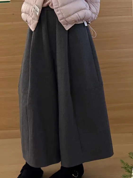 

Faionable Casual Wide Leg Pants Women's plus Size Artistic Design Versatile High Waist Straight Cut Winter Warm Trousers