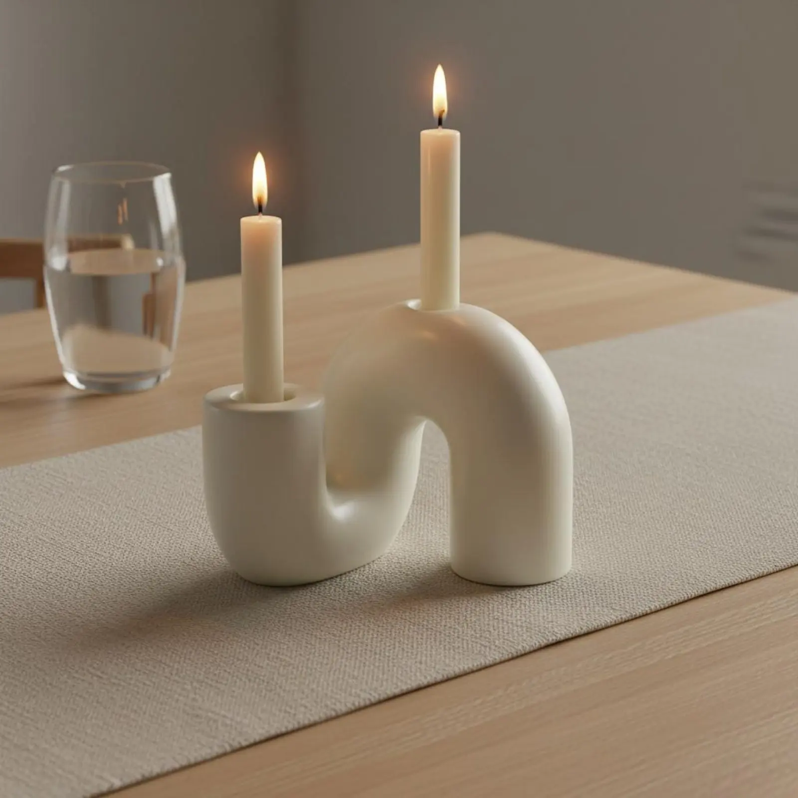 Wavy Ceramic Candle Holder Minimalist Design Abstract Taper Candle Holder Curved Candlestick Matte Finish for Mantelpiece