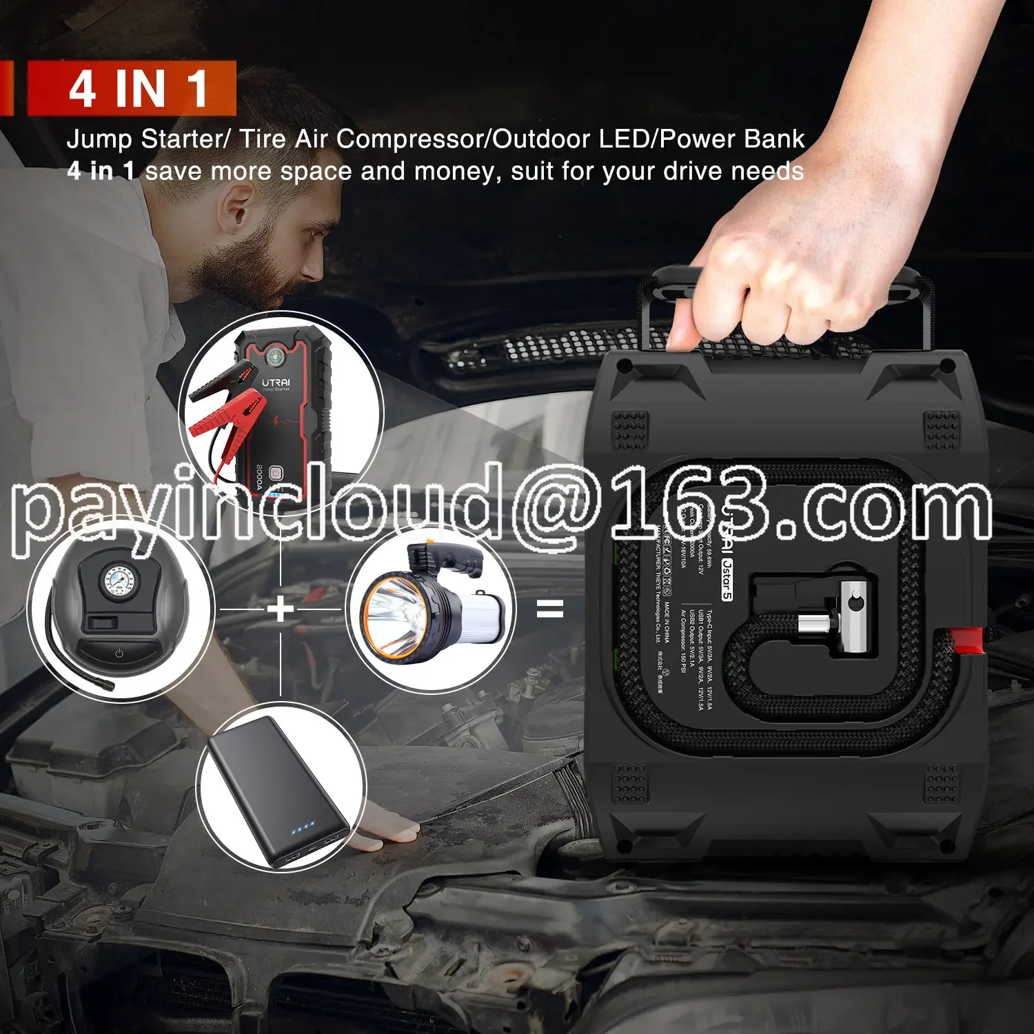 With Air Compressor 2000a Power Bank Tire Pump 12V Starting Device Car Turbocharger ODM Portable Jumper Starter