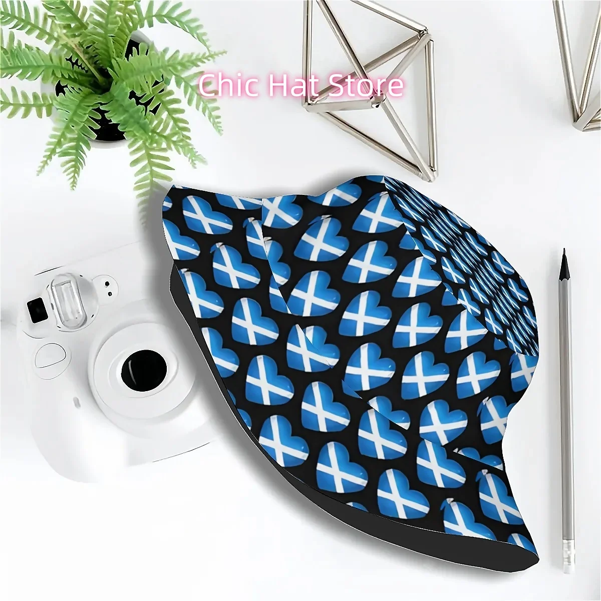 1pc Scottish Tartan Print Scottish Flag Colors Unisex Bucket Hat - Celtic Knot & Scottish Heart Design, Lightweight Outdoor Fish