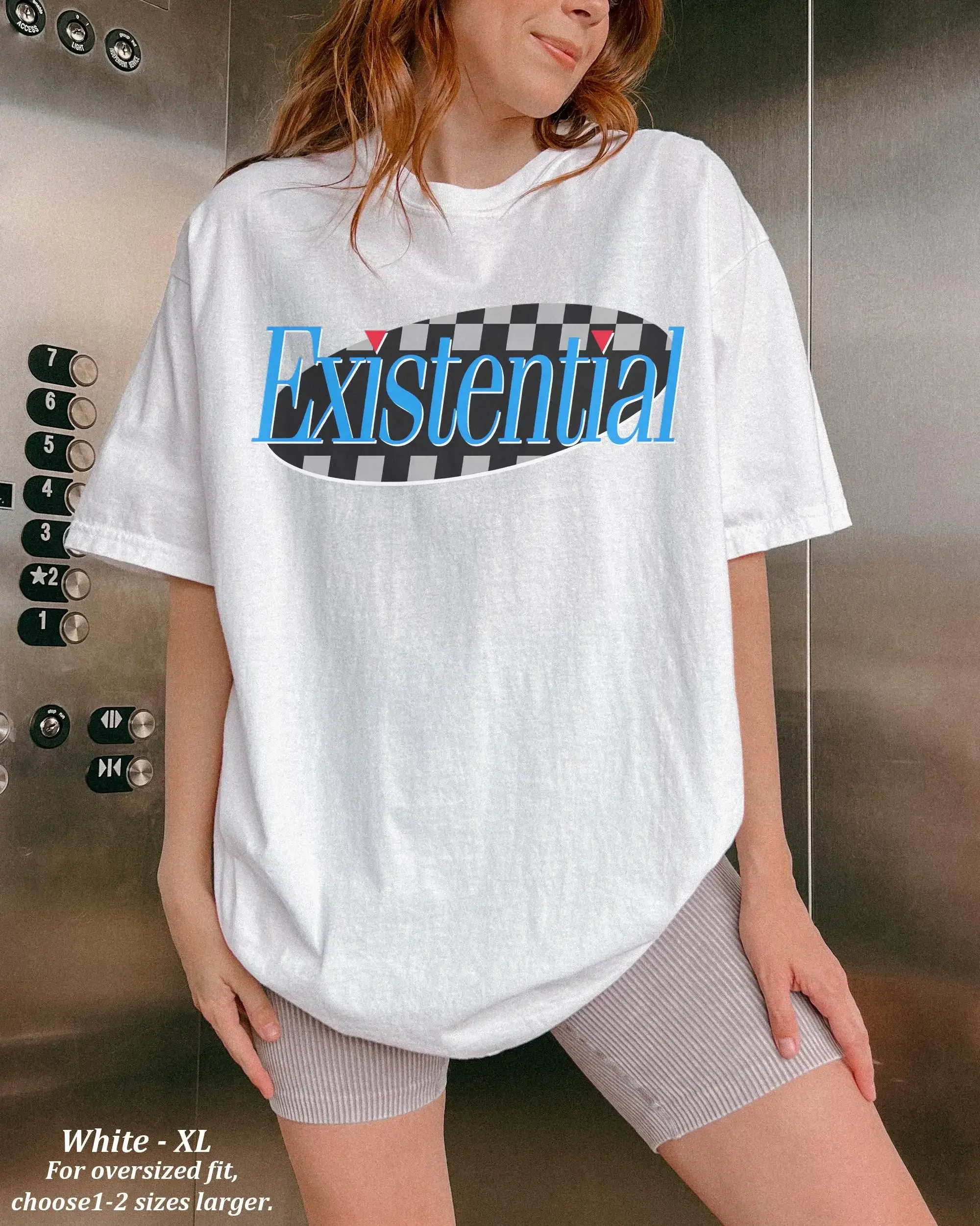 T-shirt existentiel inspiré de Seinfeld, couleurs confortables, citation drôle disant, philosophie de santé mentale, philosophie