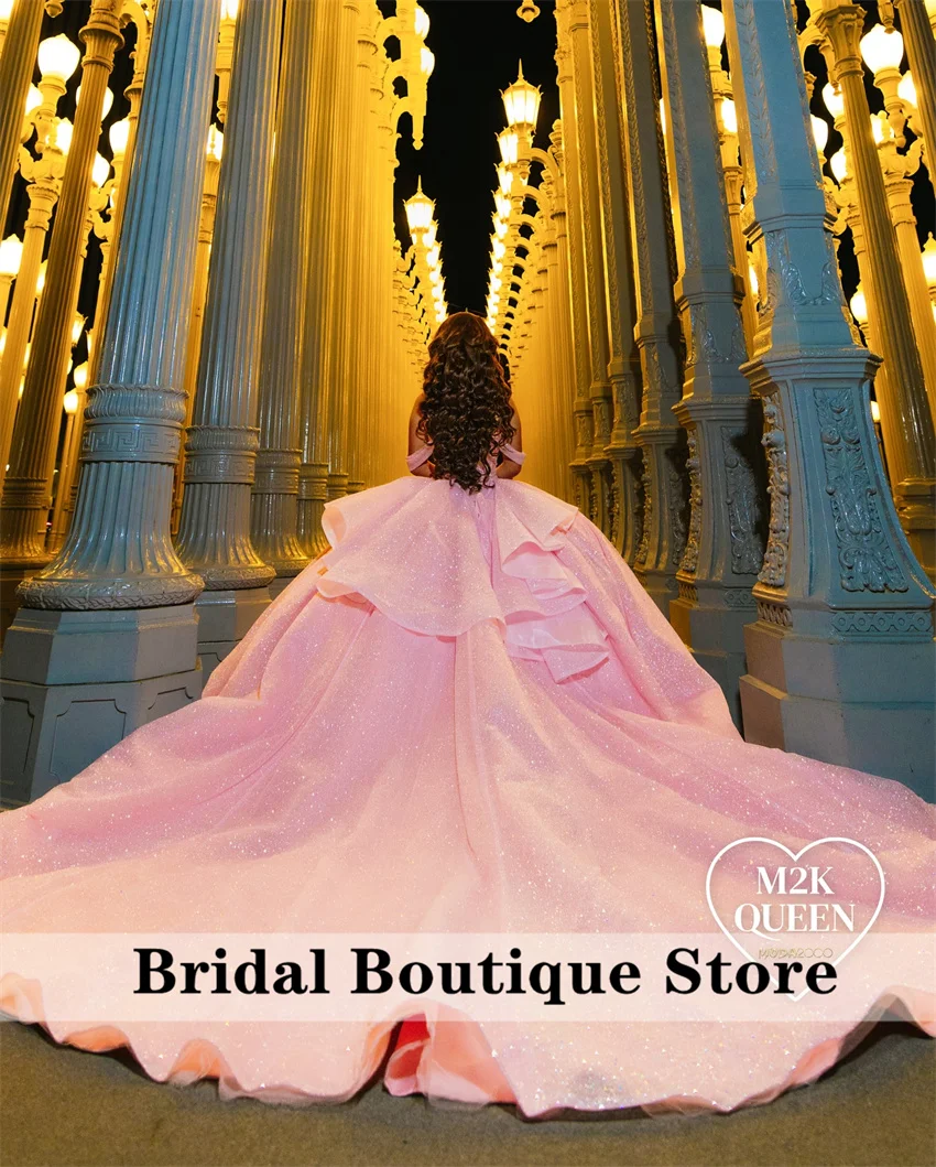 

Pink Luxury Princess Quinceanera Dresses Beads Crystals Pearls Sweet 15th Prom Birthday Party Luxury Ball Gown Customized