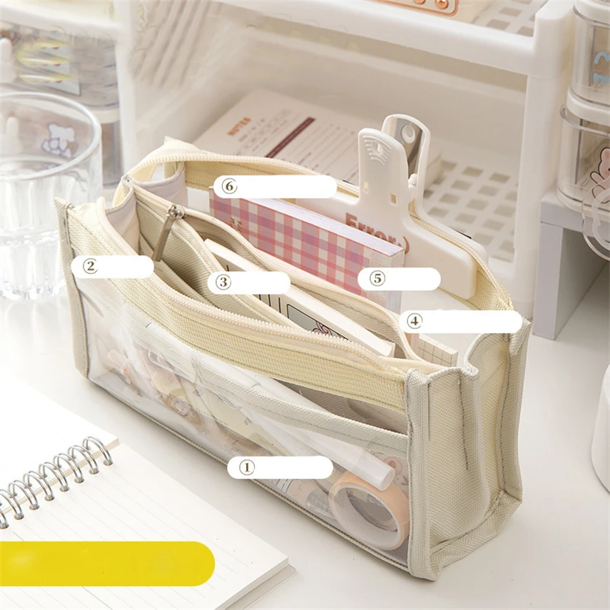 Pencil Case Estuche Back To School Accessories Supplies 6 Layer Transparent Pencilscases Girls Bags Trousse 2023 New Big Pouch