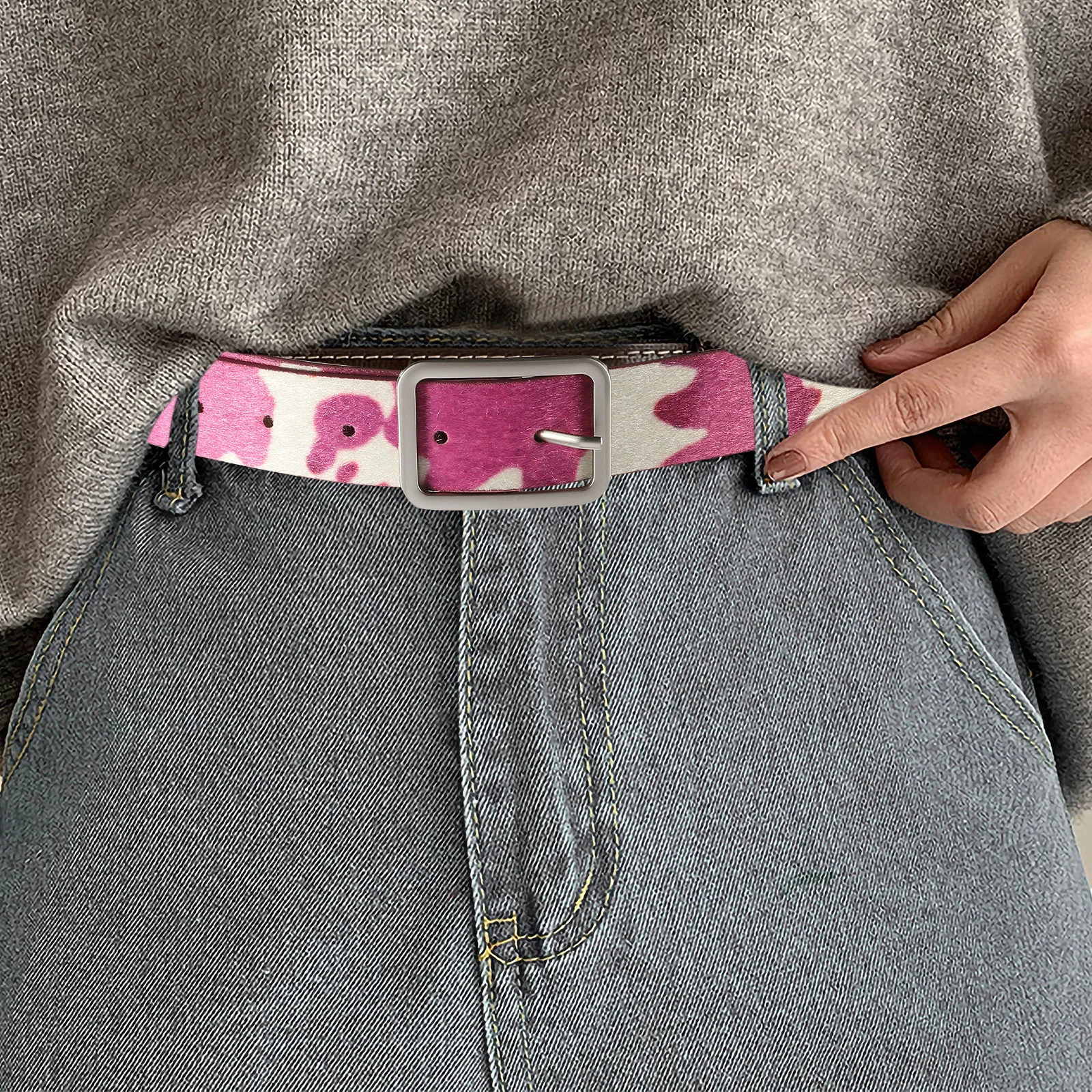 

PU Cow Print Belt Adjustable Western Women Jeans Shorts Accessory for Daily Dating Parties Western Belts for Women