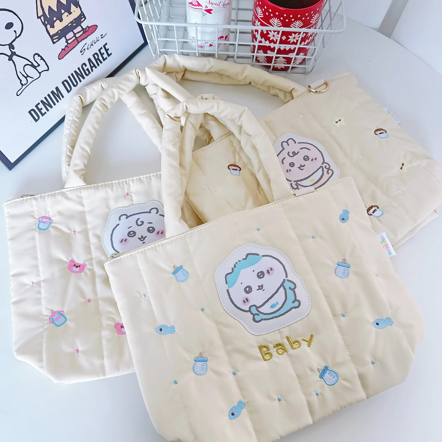 

Japanese Cartoon Cute Chiikawa Space Cotton Handbag Hachiware Usagi Baby Pacifier Tote Bag Cloud Handbag High Quality
